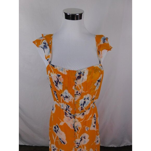 Bleuh Ciel Dress Womens Large Orange Floral Maxi Button Front Ruffle Lined - Picture 2 of 12